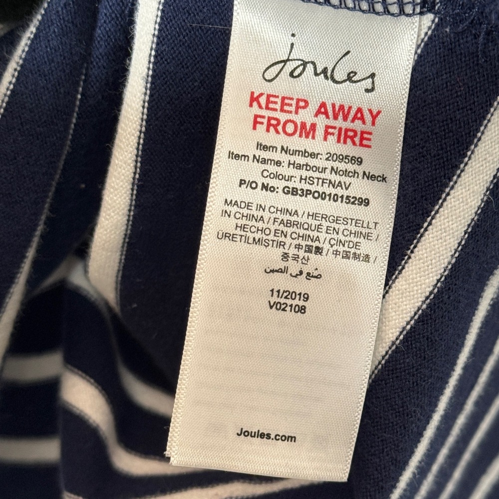 Joules Harbour Notch Neck Breton Striped Blue/White Long Sleeve Shirt US Size 6 - Picture 11 of 16